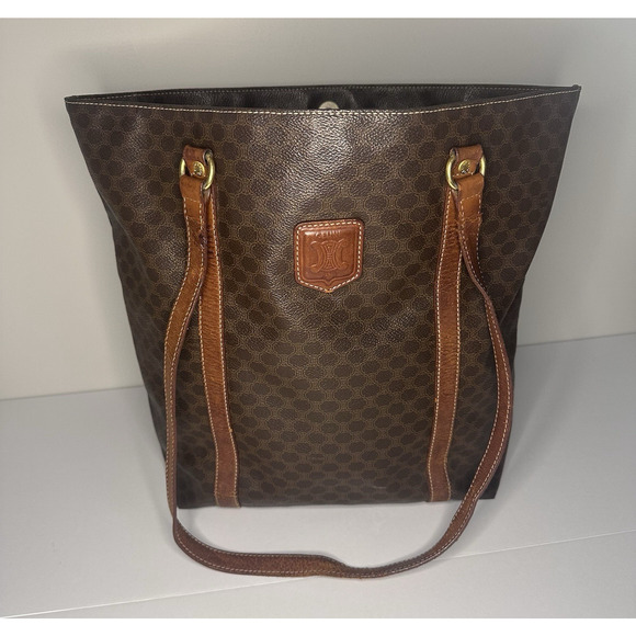 Authentic Celine Macadam Monogram Canvas Tote Bag with Leather Straps shoulder - Picture 1 of 16